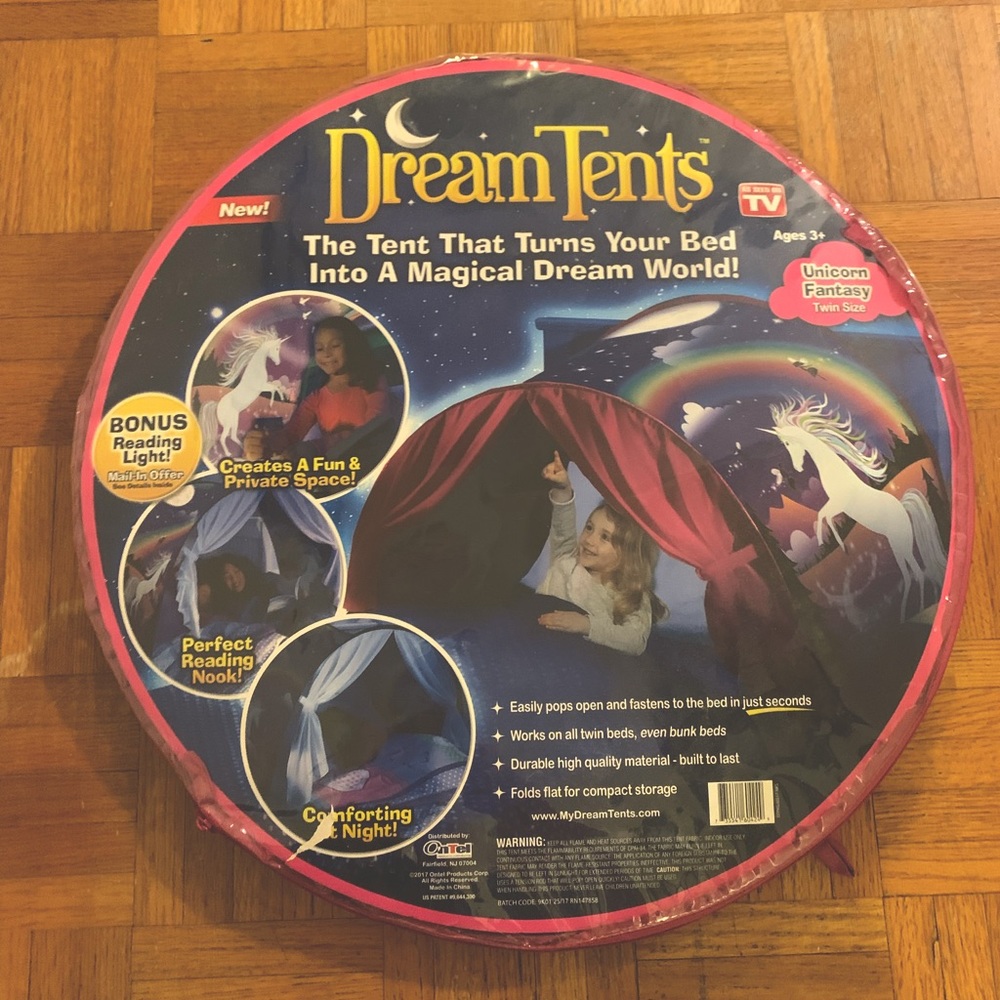 New in package twin bed size dream tent featuring unicorn